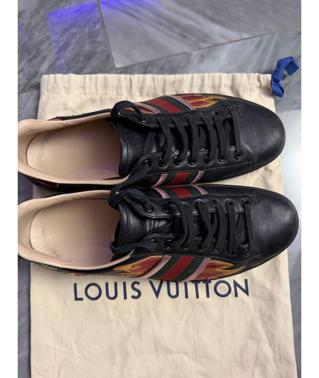 GUCCI Черные кожаные низкие кроссовки / кеды, фото 3