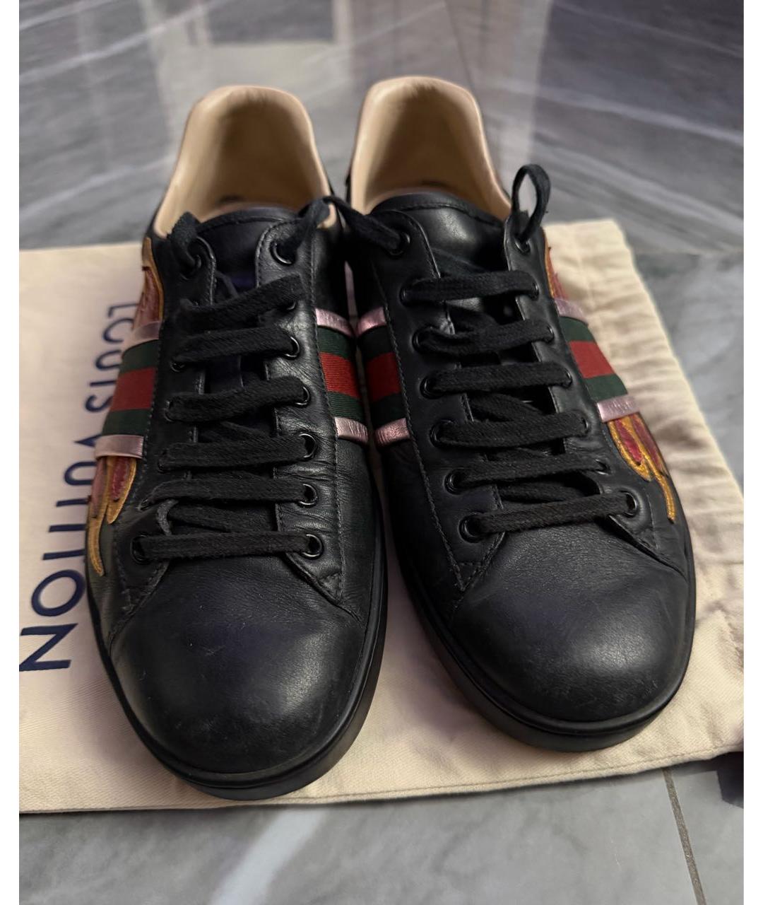 GUCCI Черные кожаные низкие кроссовки / кеды, фото 2