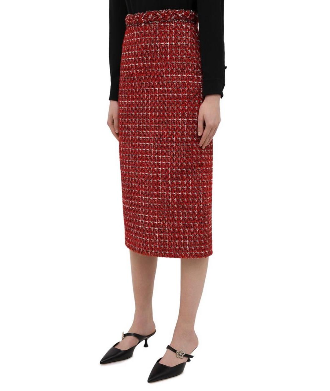 VALENTINO Бордовая твидовая юбка миди, фото 3