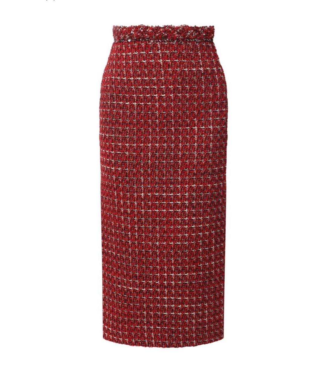 VALENTINO Бордовая твидовая юбка миди, фото 1