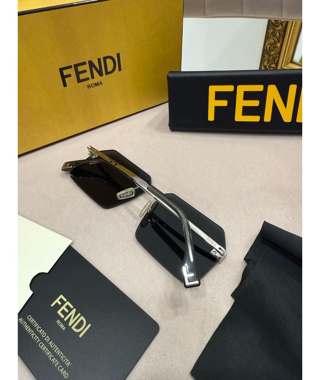 FENDI Серебряные металлические солнцезащитные очки, фото 8