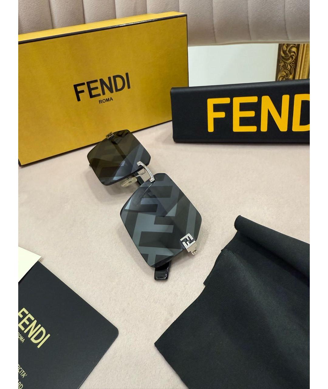 FENDI Серебряные металлические солнцезащитные очки, фото 6