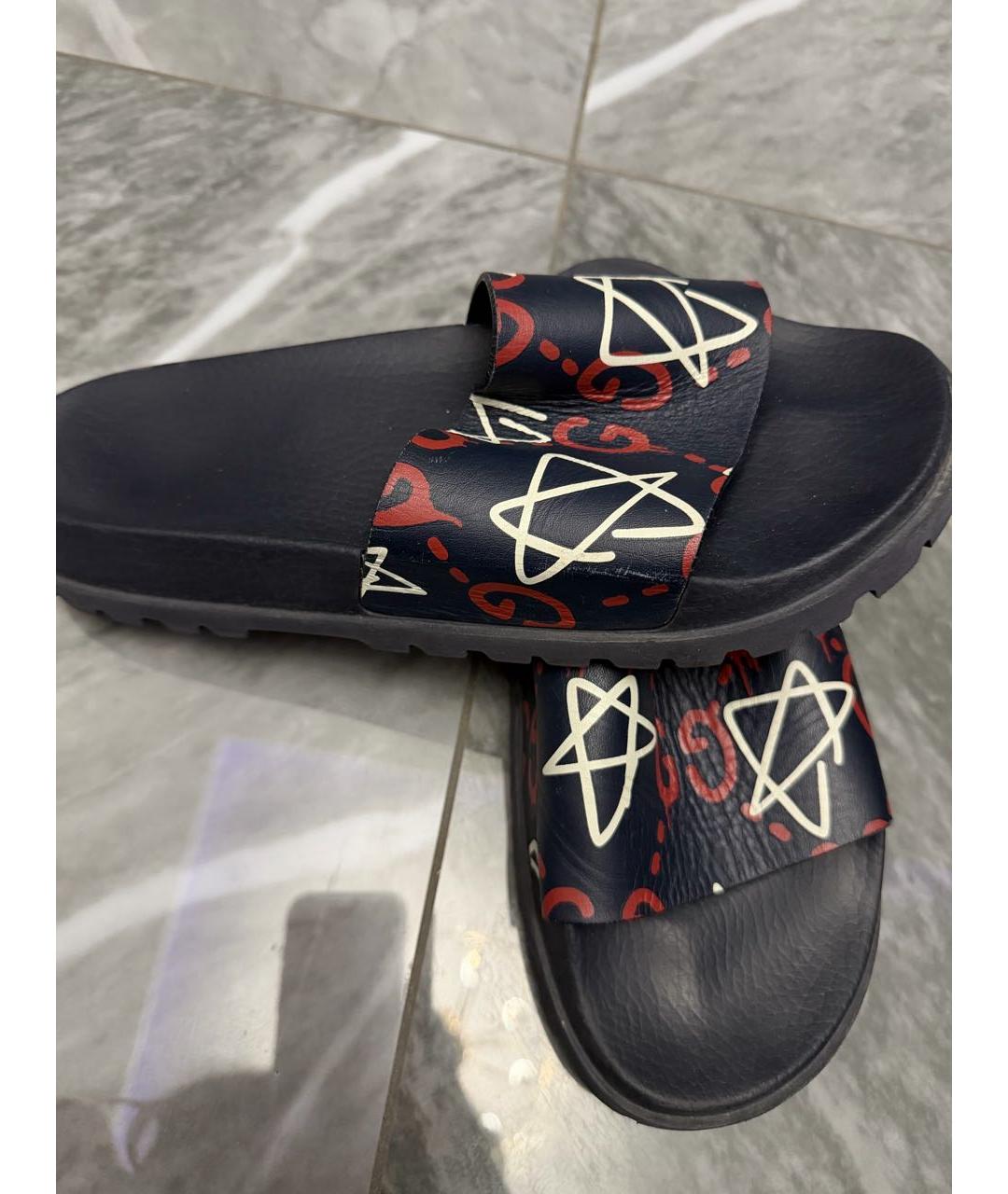 GUCCI Темно-синие кожаные шлепанцы, фото 7