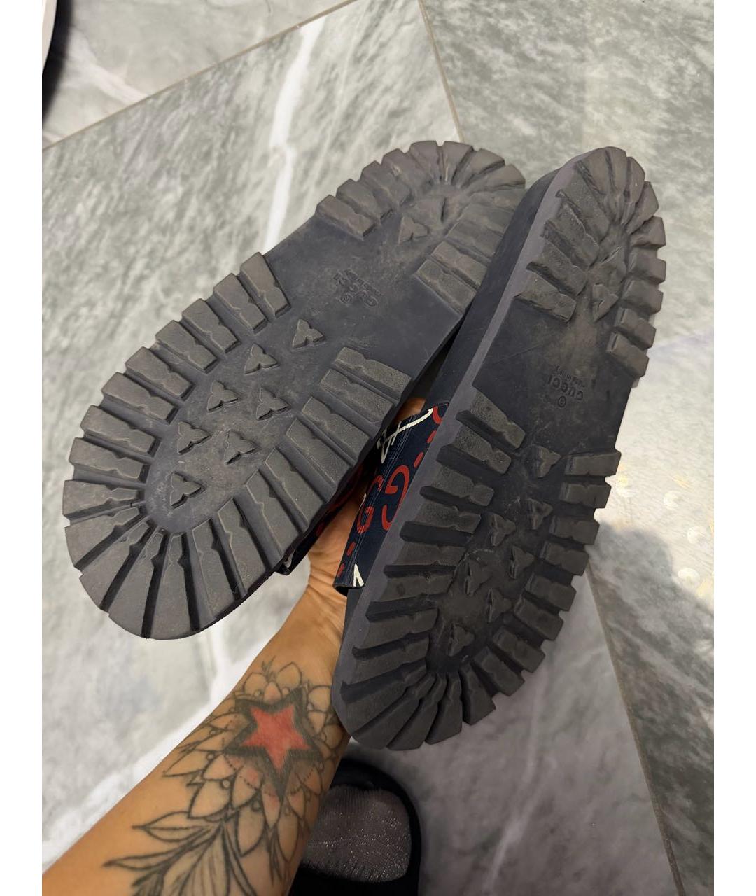 GUCCI Темно-синие кожаные шлепанцы, фото 6