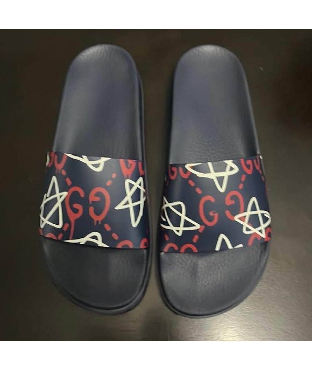 GUCCI Темно-синие кожаные шлепанцы, фото 2