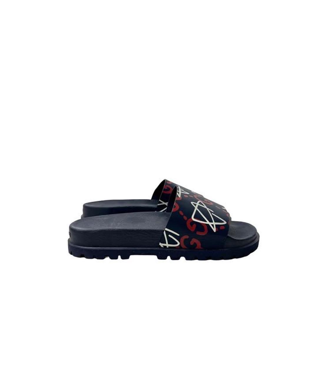GUCCI Темно-синие кожаные шлепанцы, фото 5