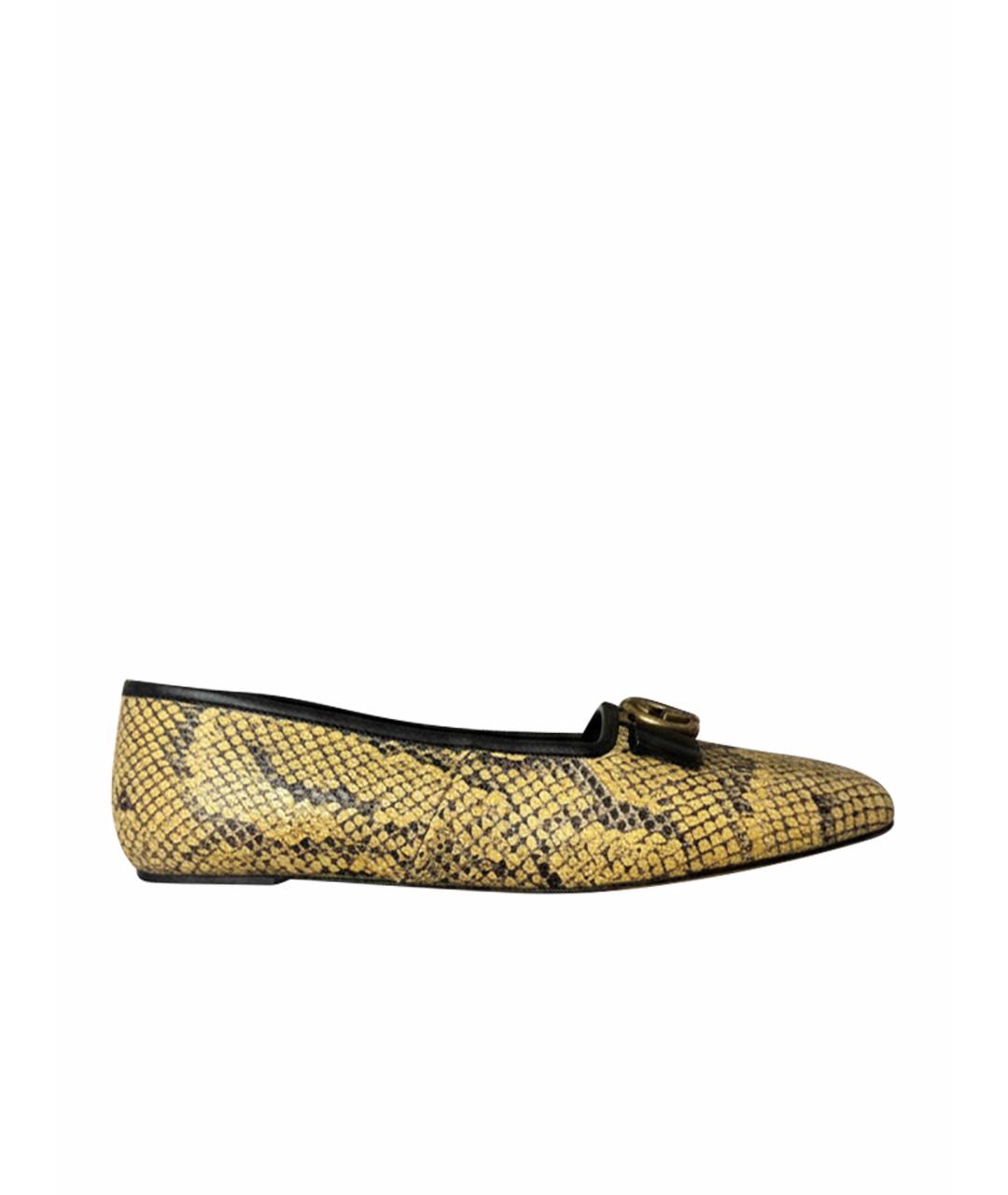 GUCCI Горчичные балетки из экзотической кожи, фото 1
