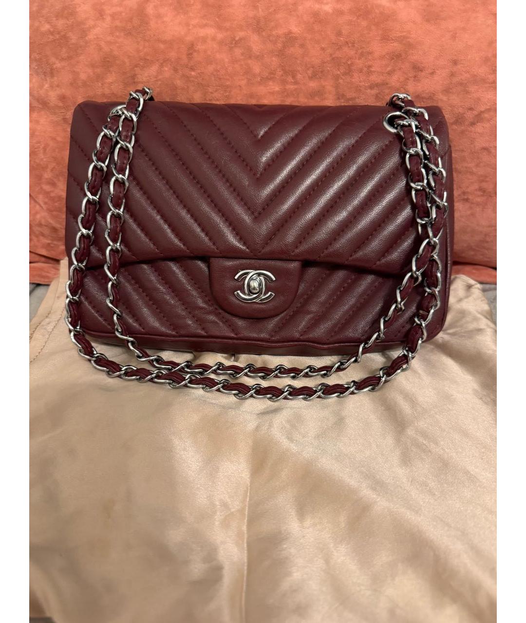 CHANEL Бордовая кожаная сумка через плечо, фото 7