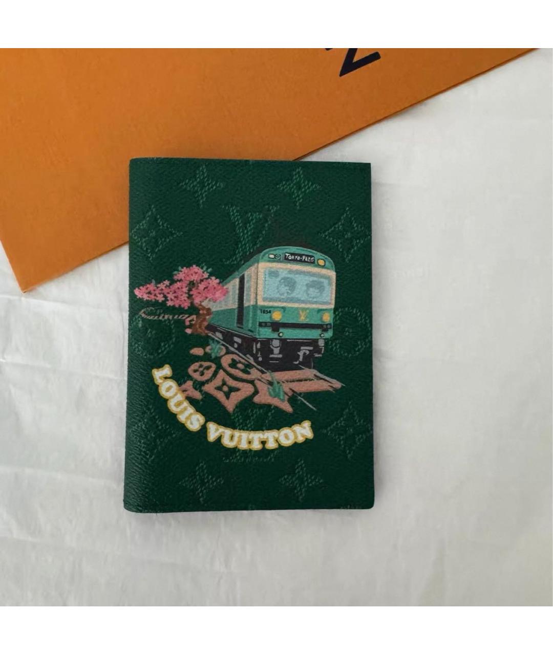 LOUIS VUITTON Зеленый кожаный кошелек, фото 2