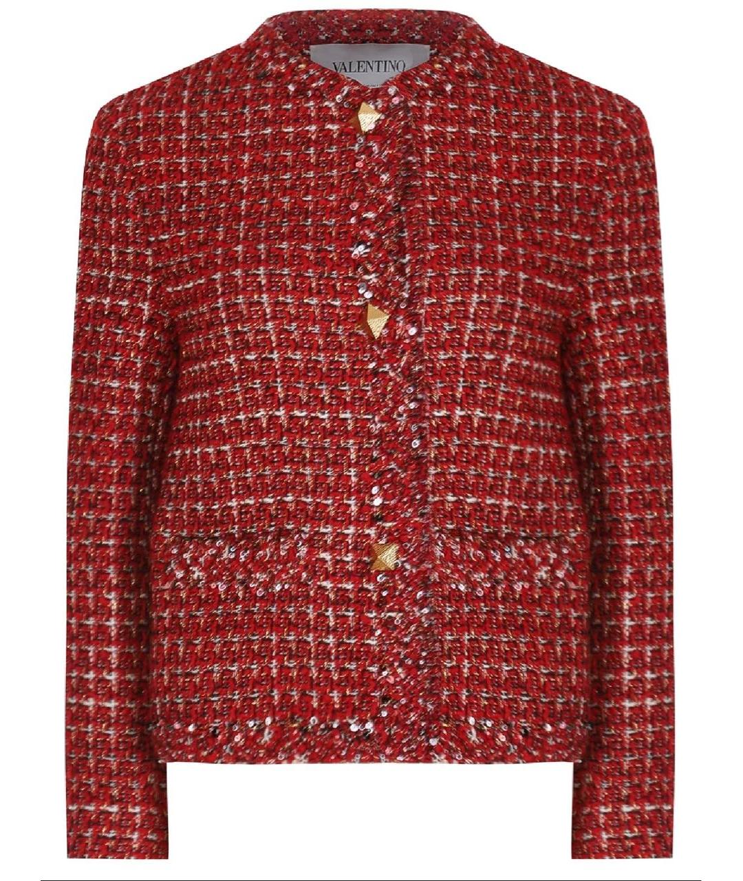 VALENTINO Бордовый твидовый жакет/пиджак, фото 1