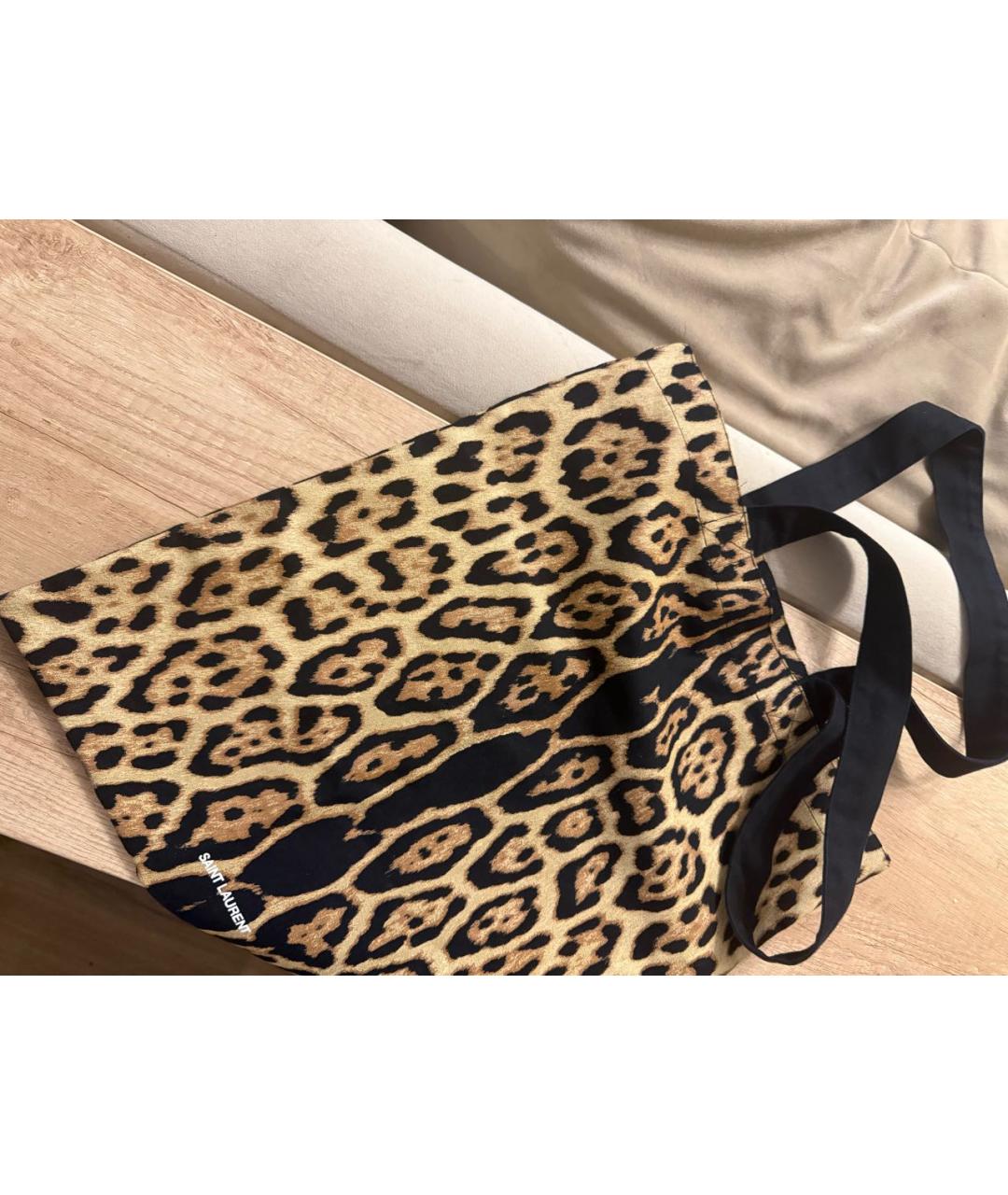 SAINT LAURENT Коричневая тканевая пляжная сумка, фото 2