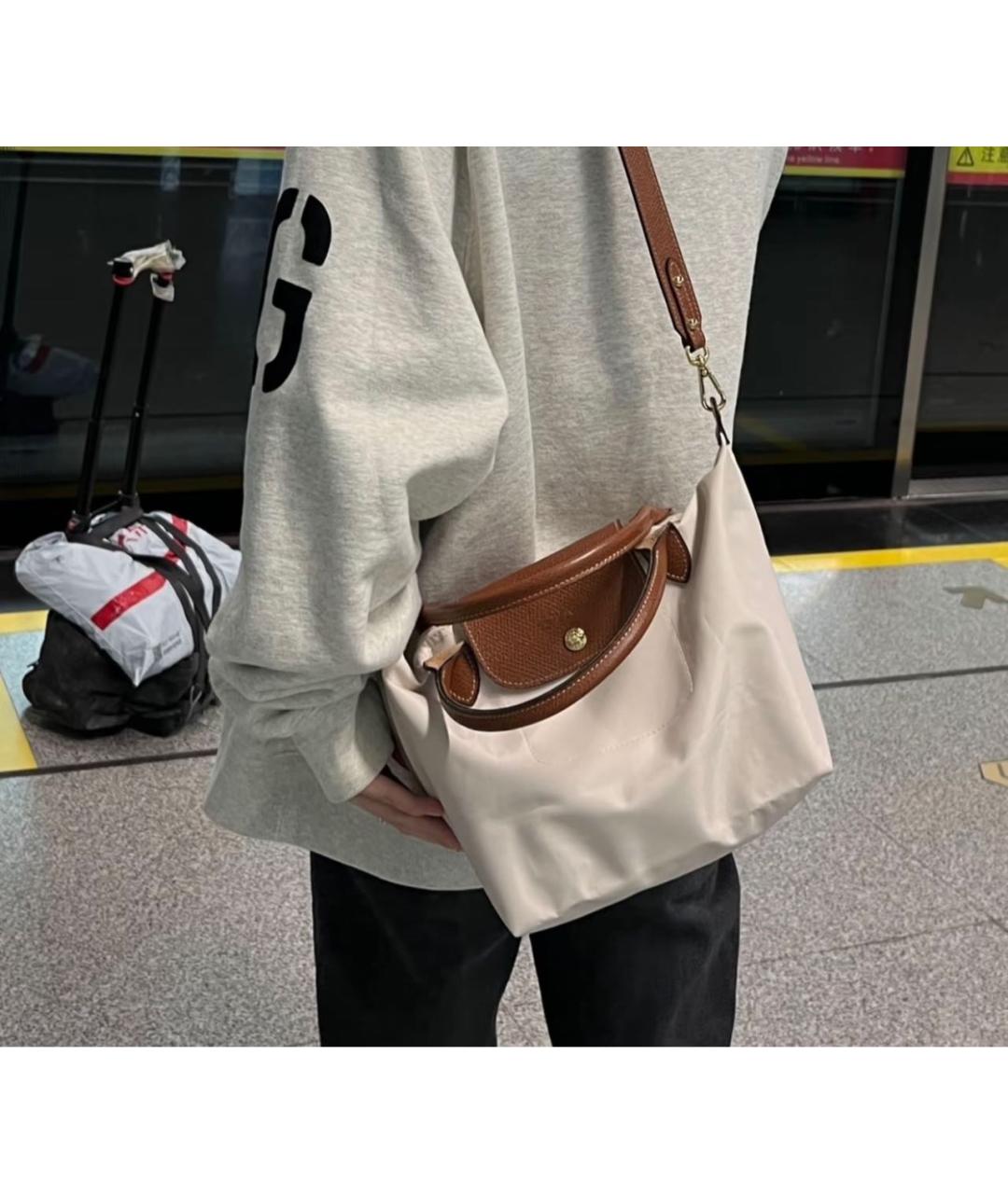 LONGCHAMP Белая тканевая сумка через плечо, фото 5