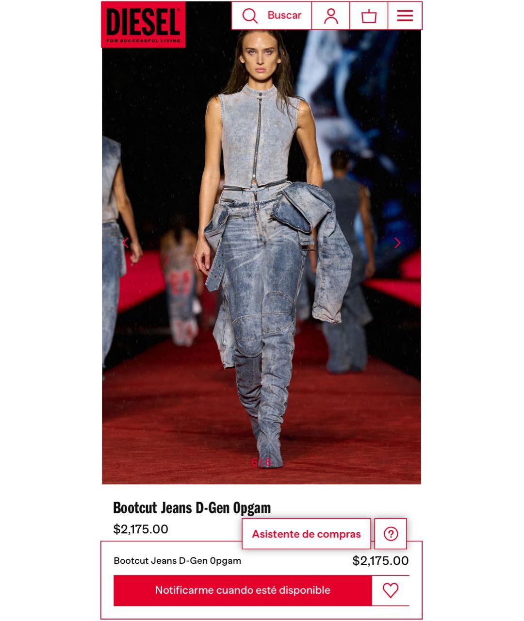 DIESEL Голубые хлопковые прямые джинсы, фото 4