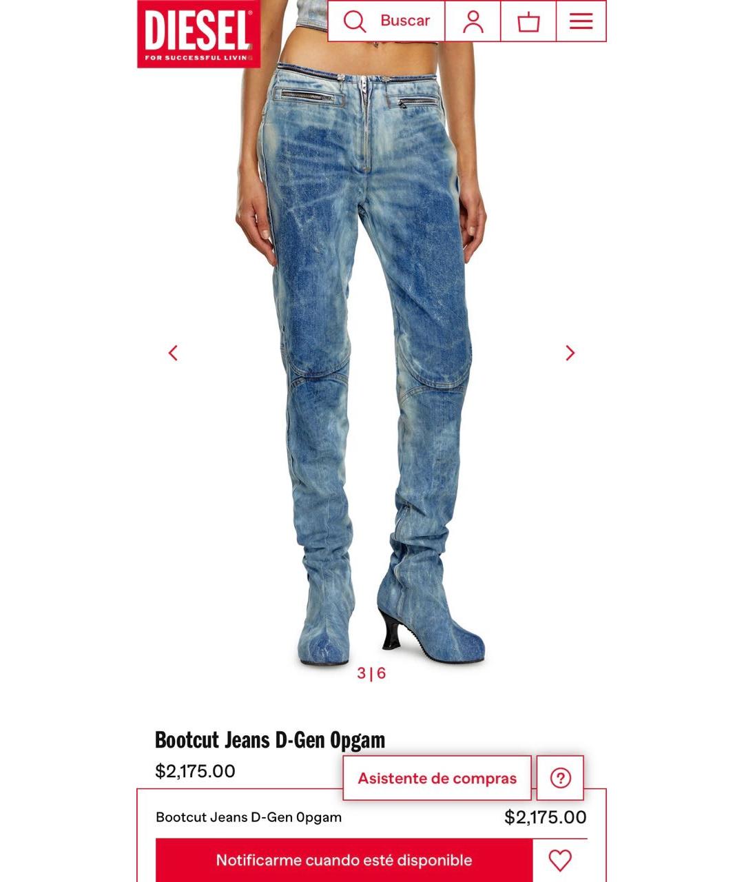 DIESEL Голубые хлопковые прямые джинсы, фото 2