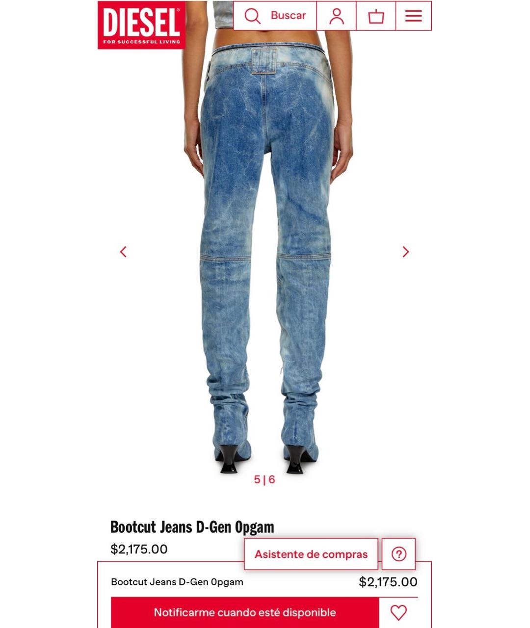 DIESEL Голубые хлопковые прямые джинсы, фото 3