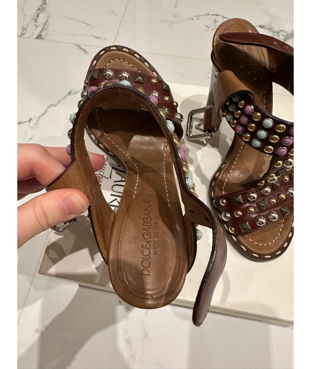 DOLCE&GABBANA Коричневые кожаные босоножки, фото 6