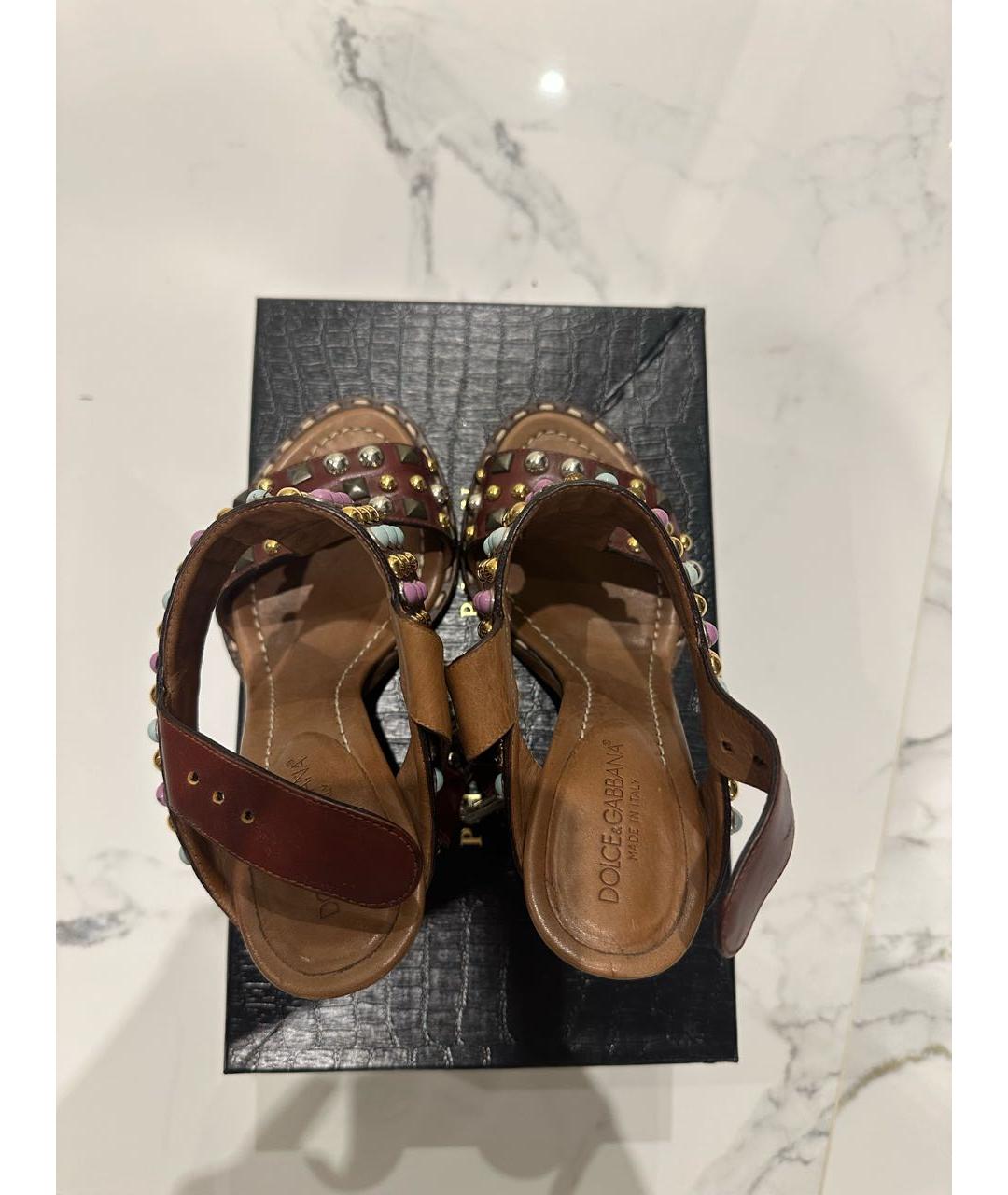 DOLCE&GABBANA Коричневые кожаные босоножки, фото 4