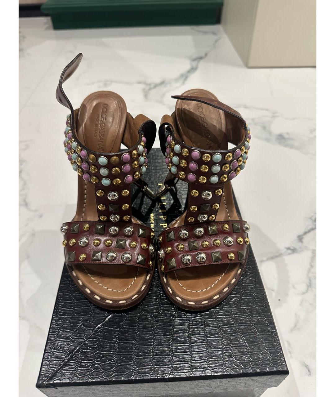 DOLCE&GABBANA Коричневые кожаные босоножки, фото 3