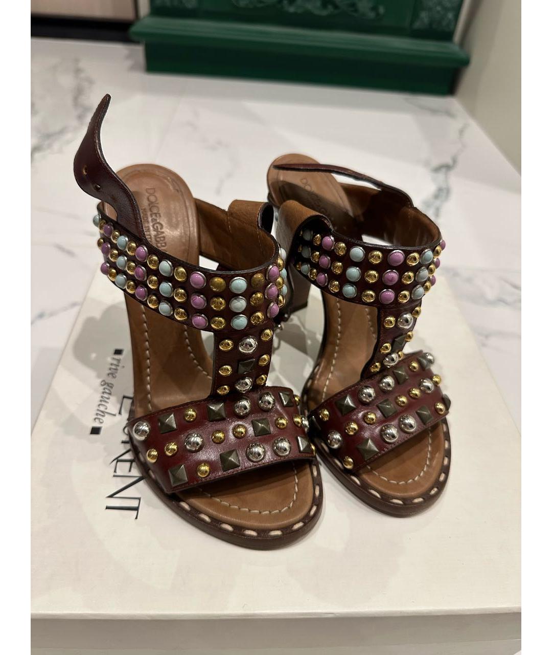 DOLCE&GABBANA Коричневые кожаные босоножки, фото 2