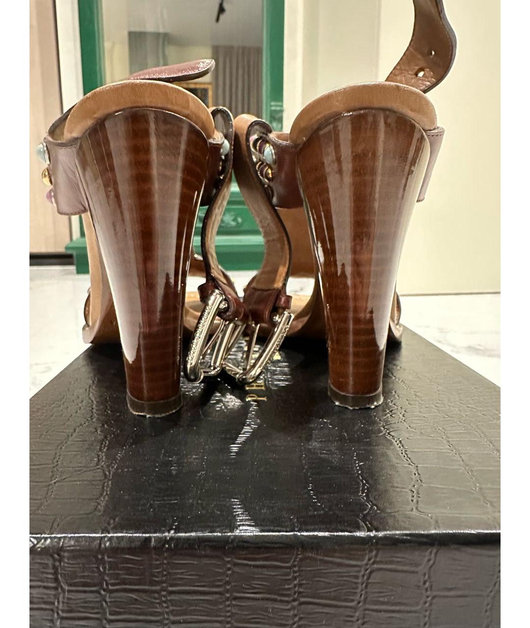 DOLCE&GABBANA Коричневые кожаные босоножки, фото 5
