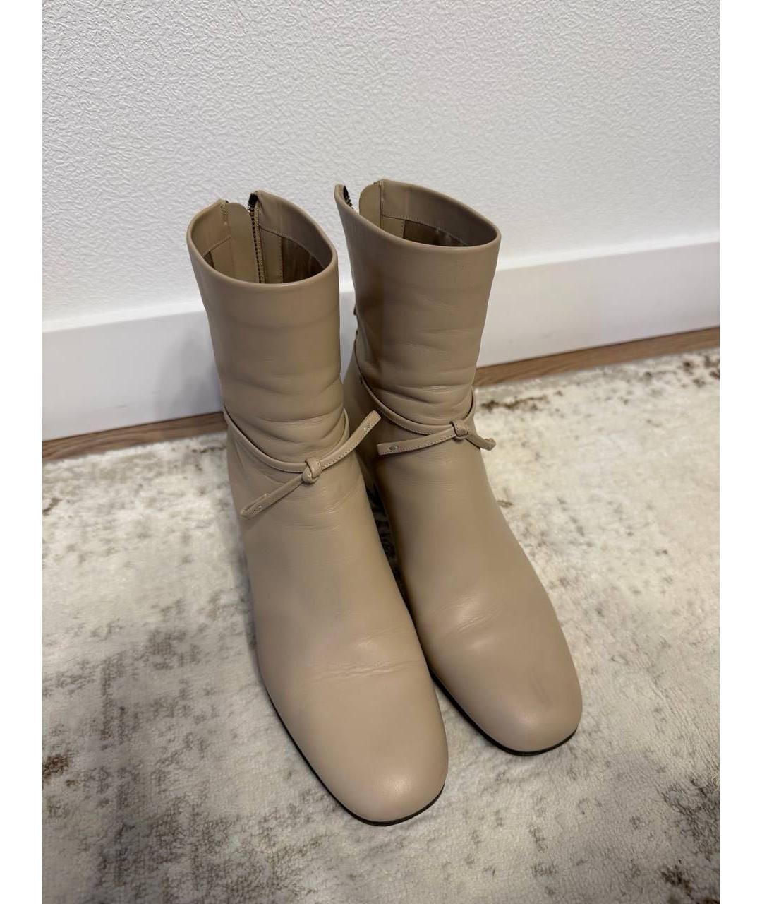 LORO PIANA Бежевые кожаные ботфорты, фото 3