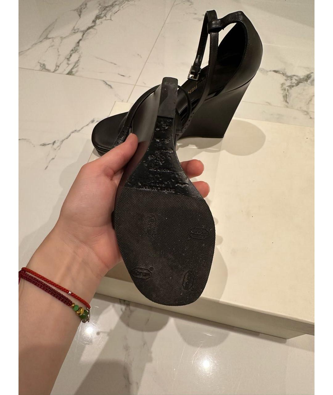 SAINT LAURENT Черные кожаные босоножки, фото 3