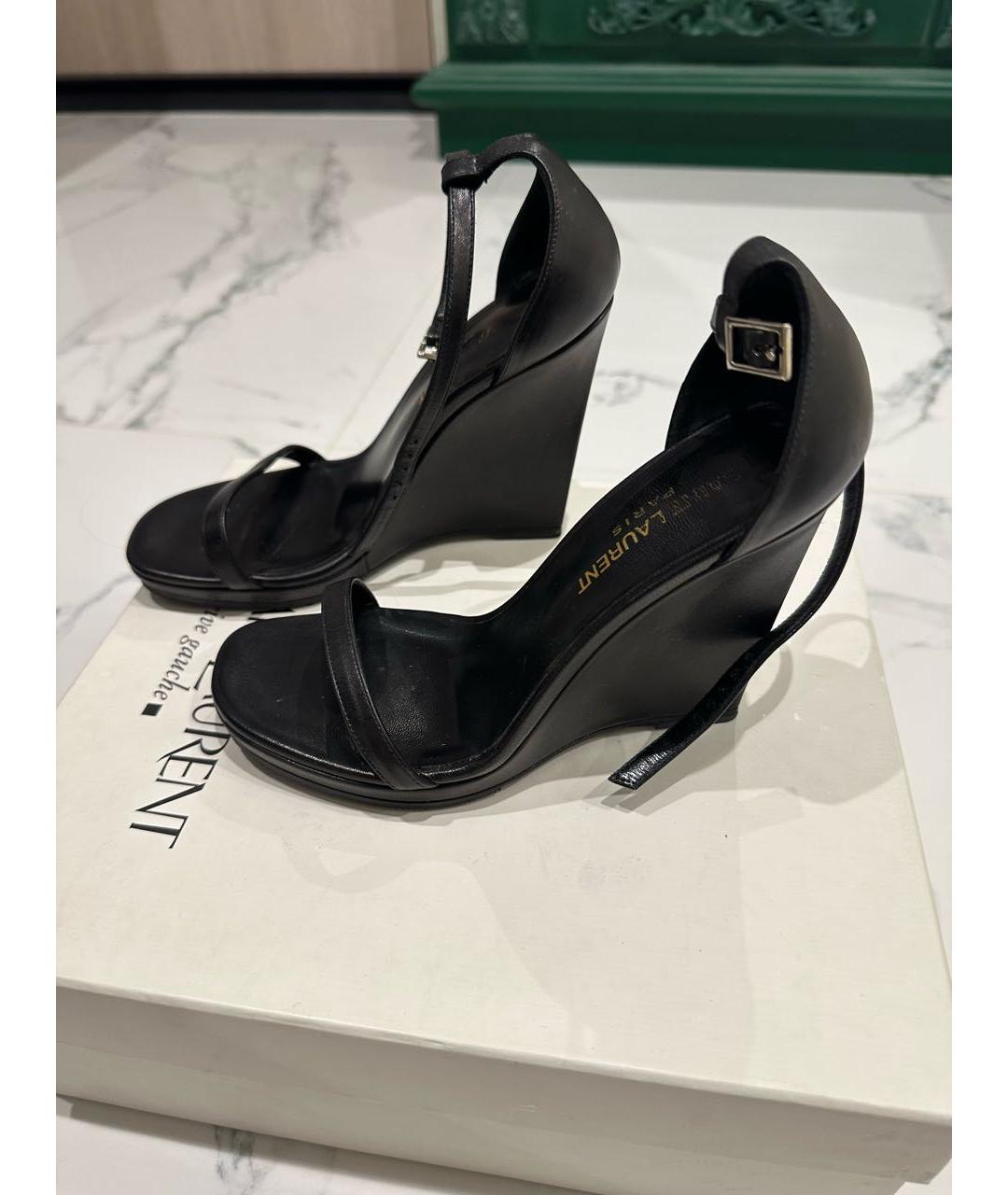 SAINT LAURENT Черные кожаные босоножки, фото 4