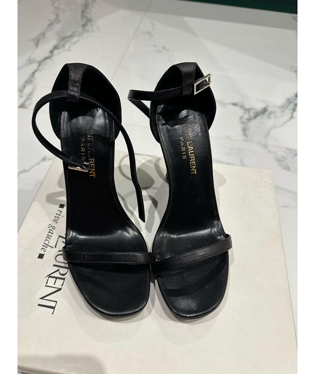 SAINT LAURENT Черные кожаные босоножки, фото 2