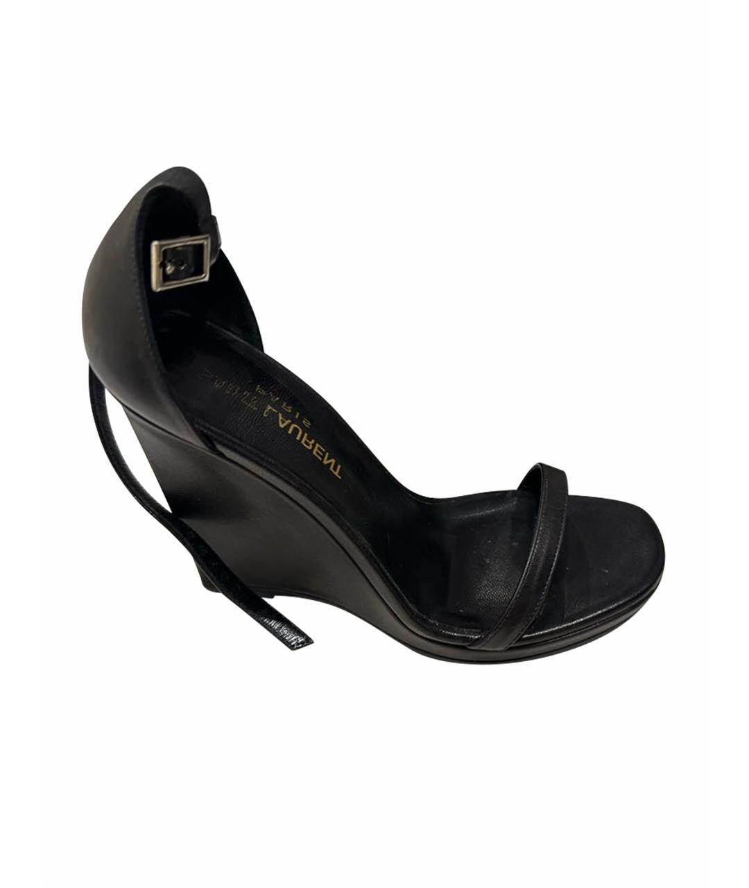 SAINT LAURENT Черные кожаные босоножки, фото 1