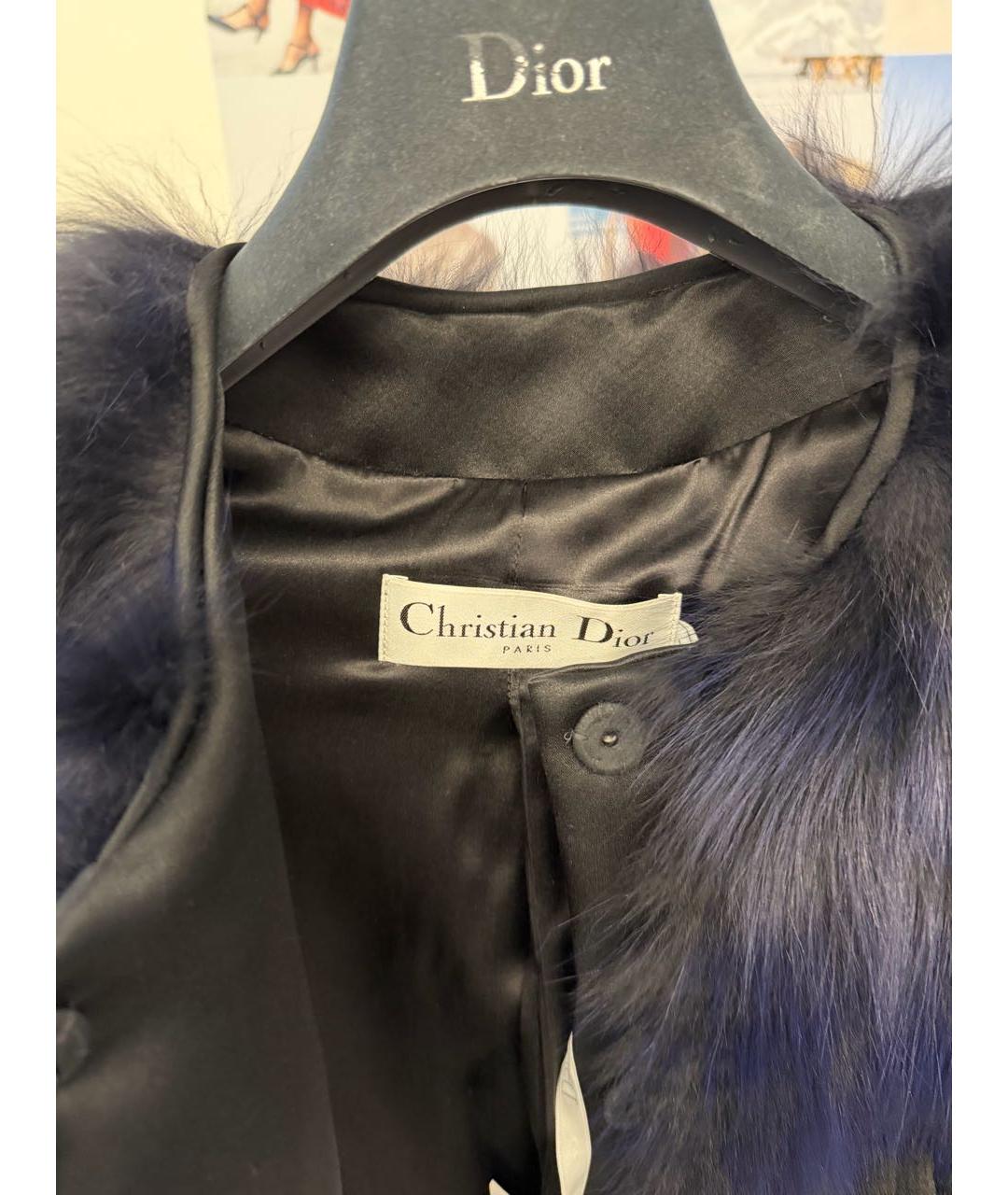 CHRISTIAN DIOR Темно-синее меховое пальто, фото 7