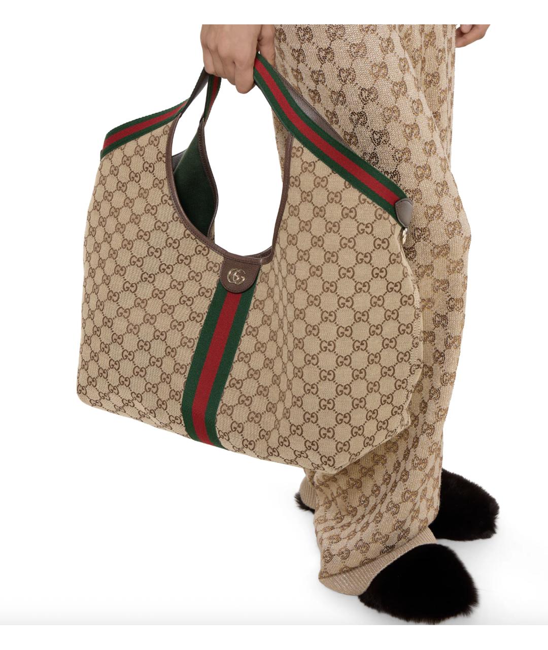 GUCCI Бежевая жаккардовая сумка тоут, фото 4