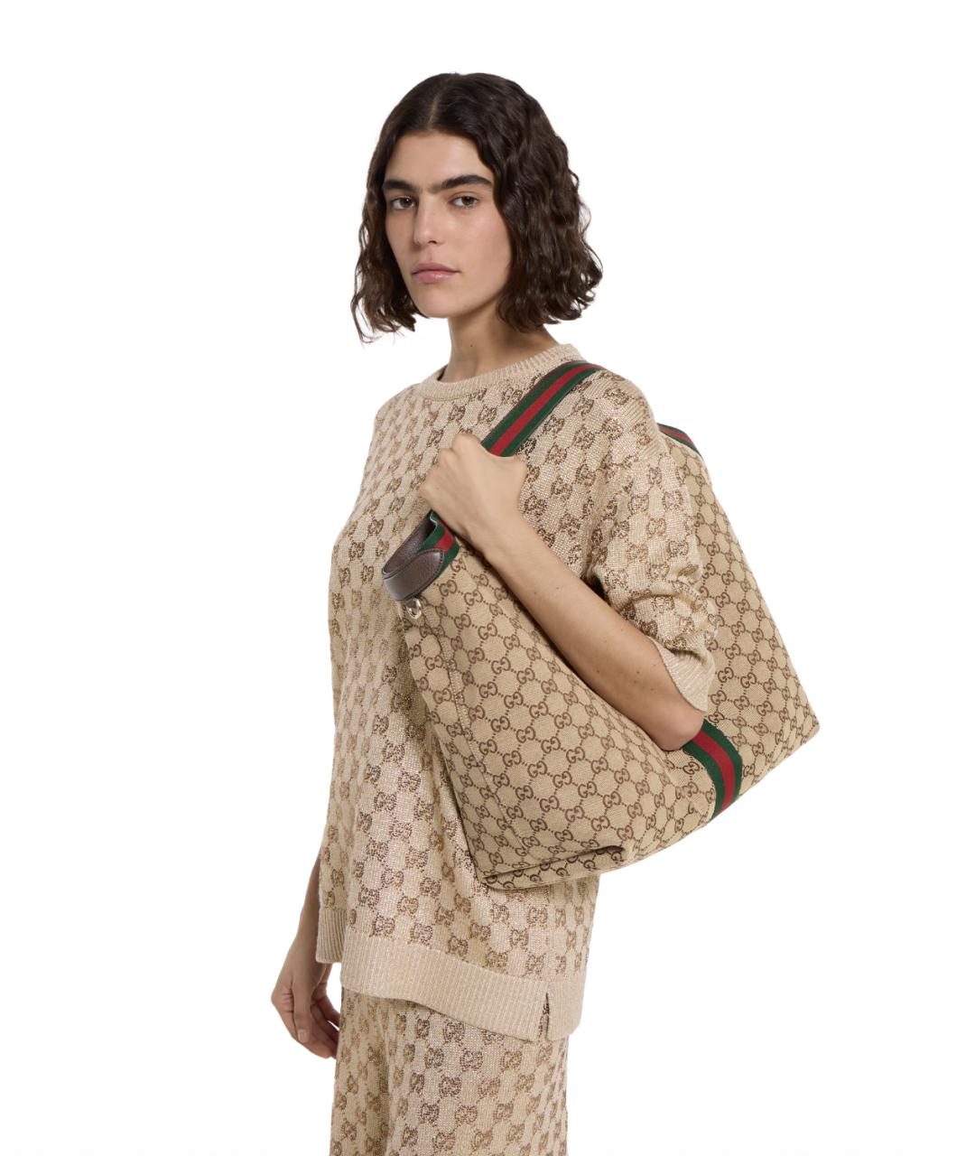 GUCCI Бежевая жаккардовая сумка тоут, фото 3