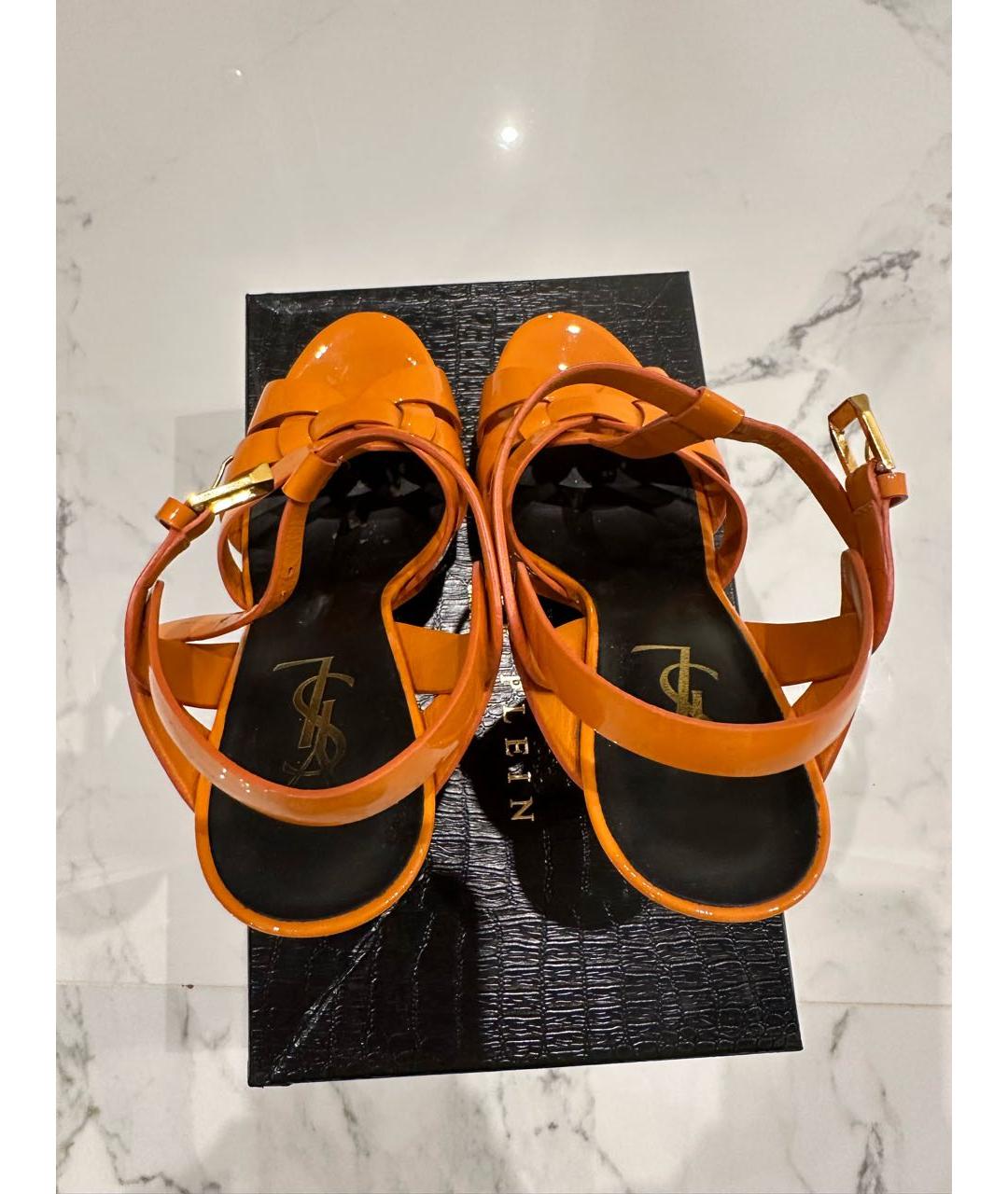 SAINT LAURENT Оранжевое босоножки из лакированной кожи, фото 4