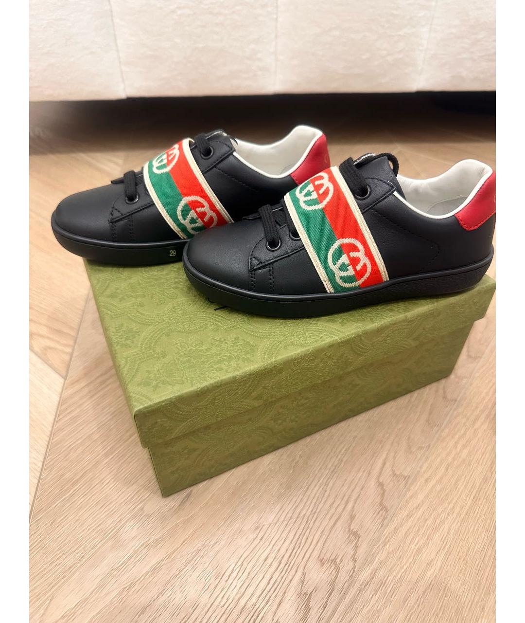 GUCCI KIDS Черные кожаные кеды, фото 7
