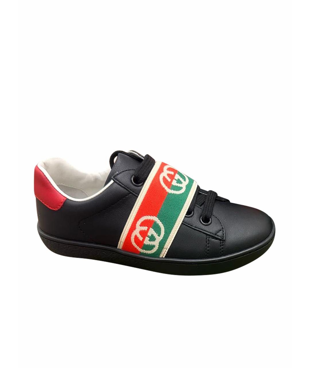 GUCCI KIDS Черные кожаные кеды, фото 1