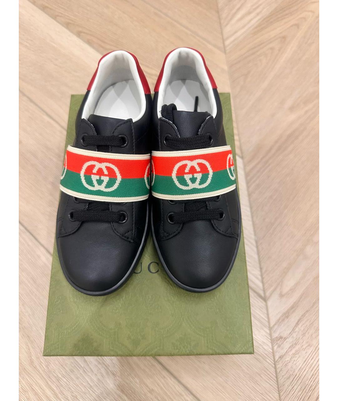 GUCCI KIDS Черные кожаные кеды, фото 2