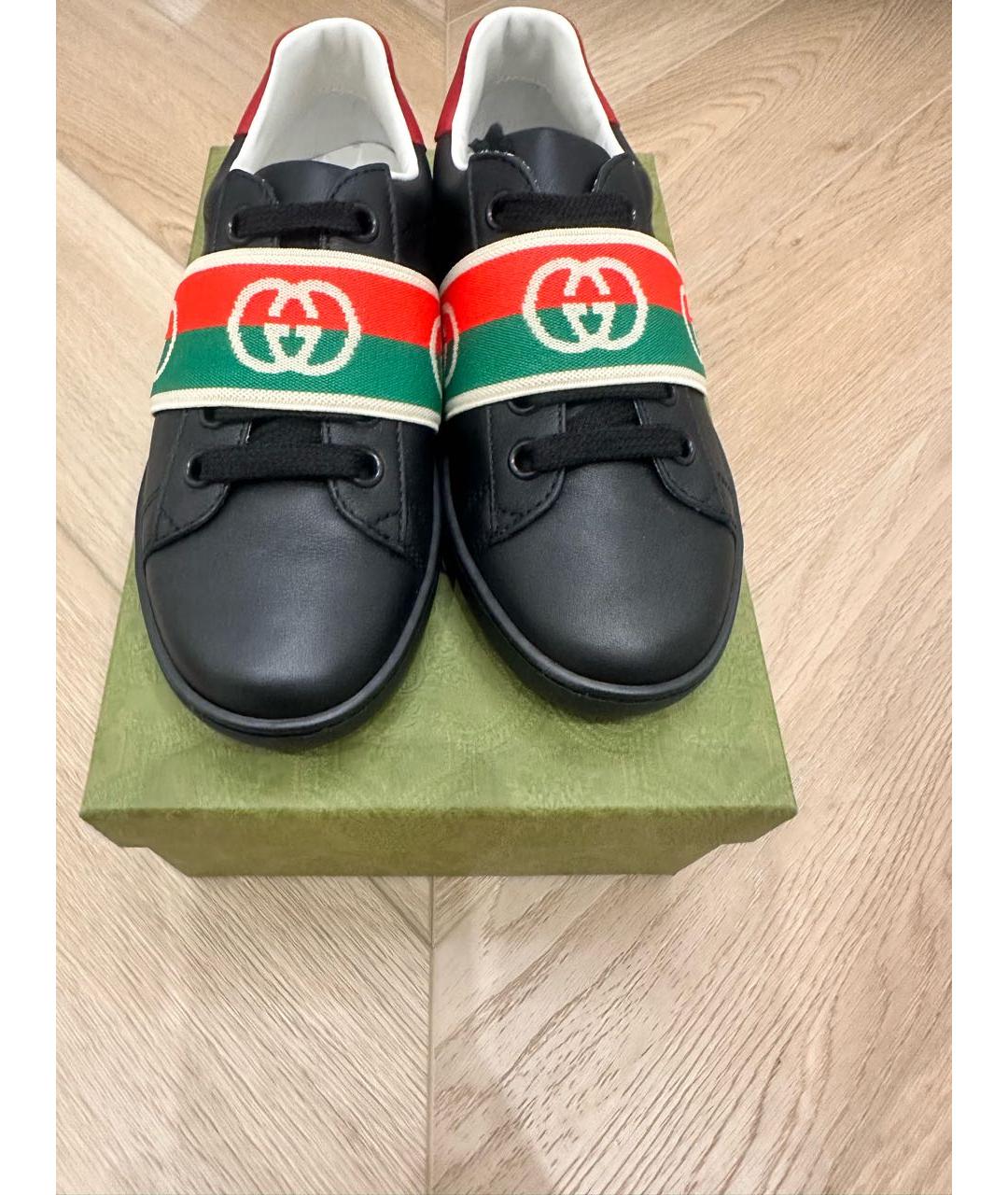 GUCCI KIDS Черные кожаные кеды, фото 3