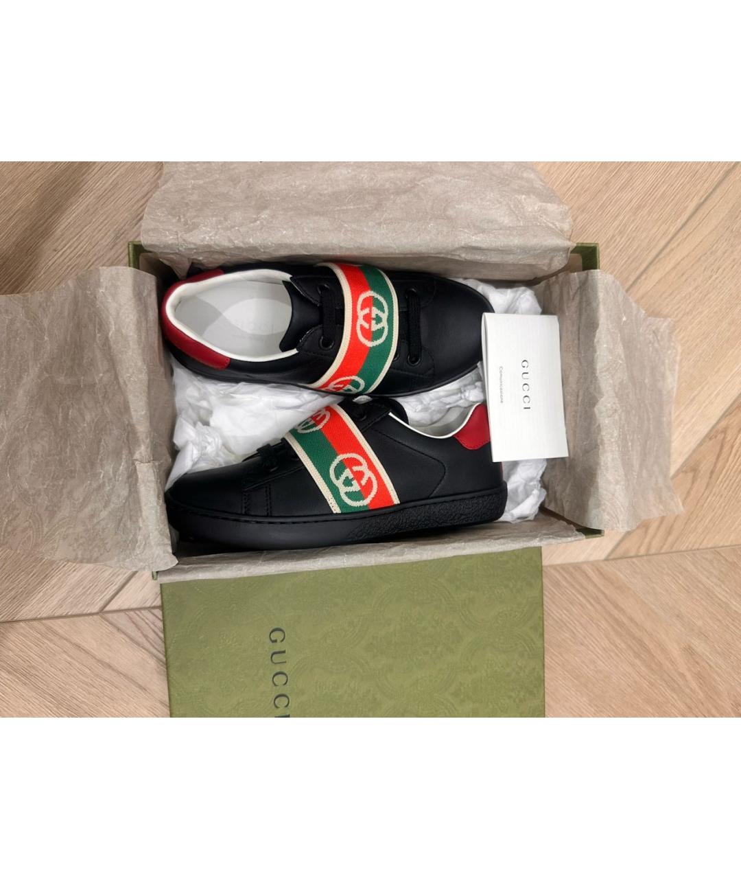 GUCCI KIDS Черные кожаные кеды, фото 5