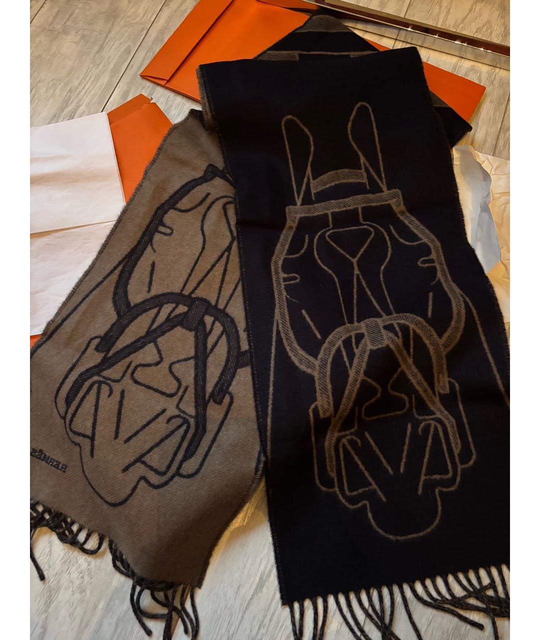 HERMES Коричневый кашемировый шарф, фото 3