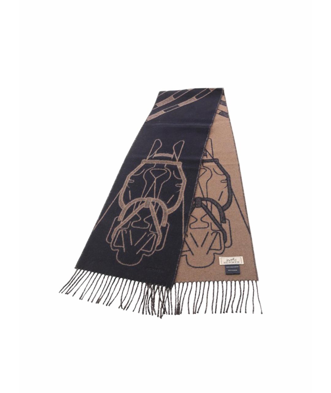 HERMES Коричневый кашемировый шарф, фото 1