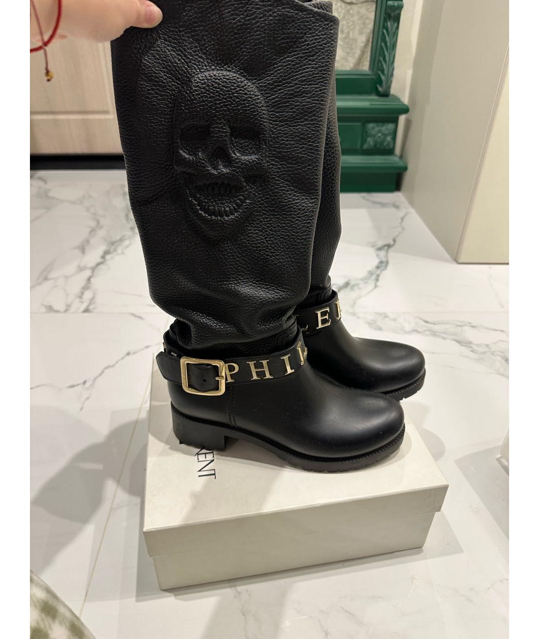 PHILIPP PLEIN Черные кожаные сапоги, фото 6