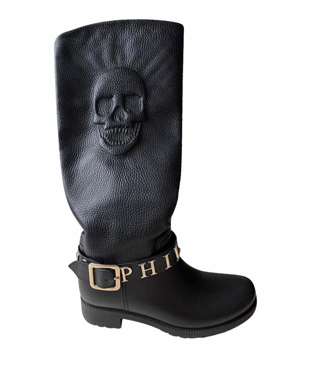 PHILIPP PLEIN Черные кожаные сапоги, фото 1