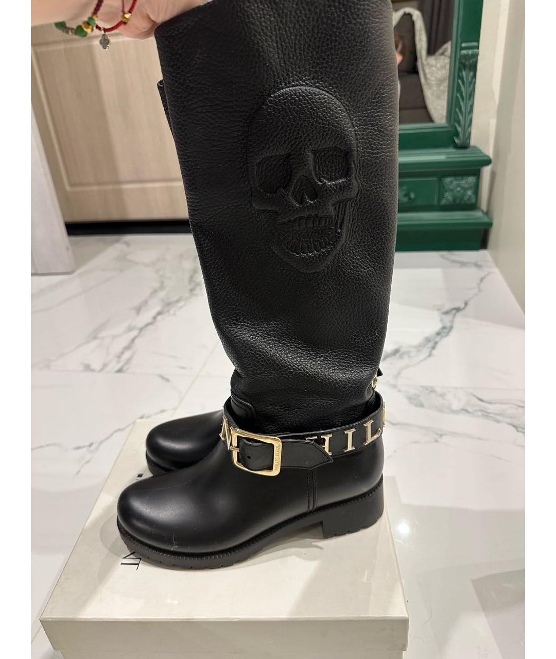 PHILIPP PLEIN Черные кожаные сапоги, фото 2