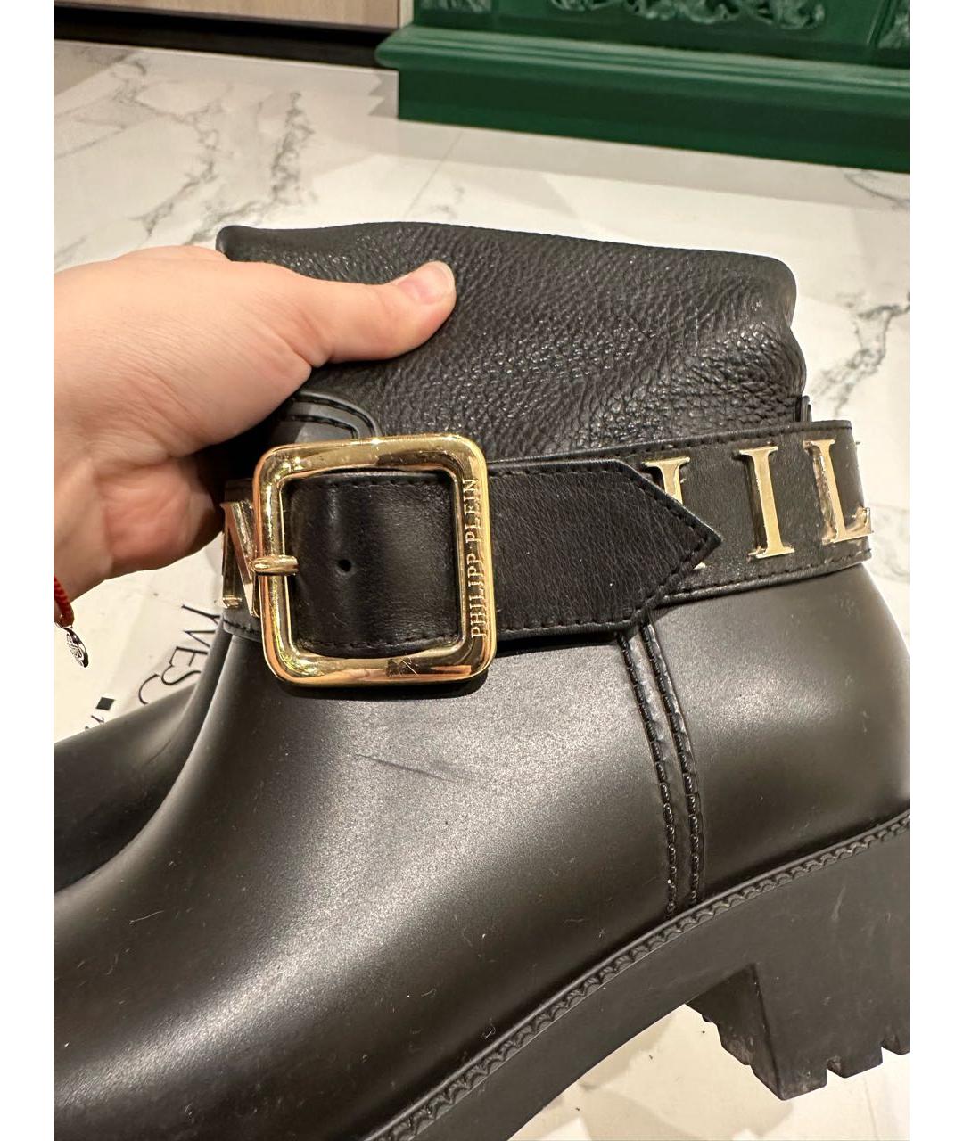 PHILIPP PLEIN Черные кожаные сапоги, фото 3