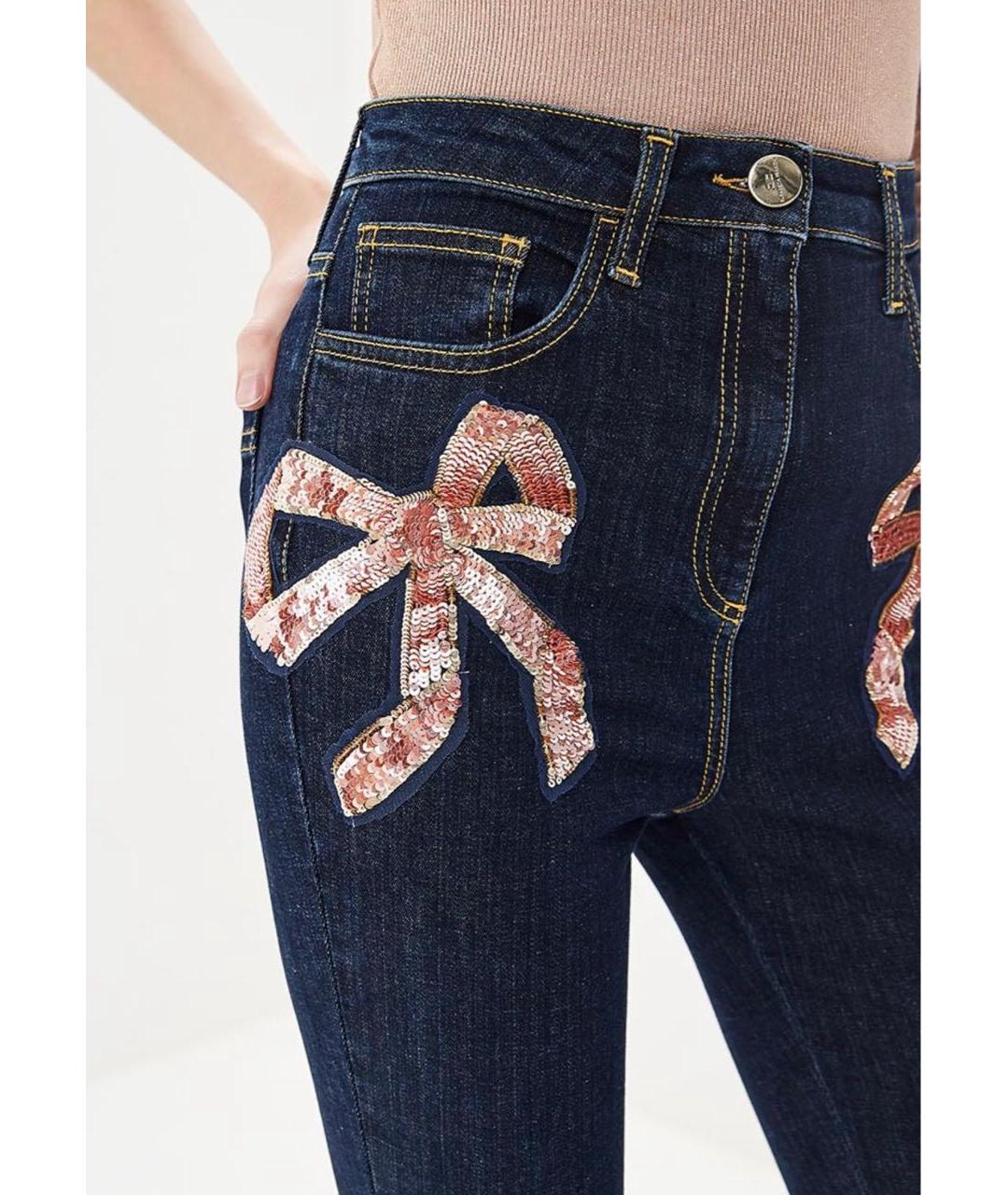 ELISABETTA FRANCHI Темно-синие хлопко-эластановые джинсы слим, фото 5