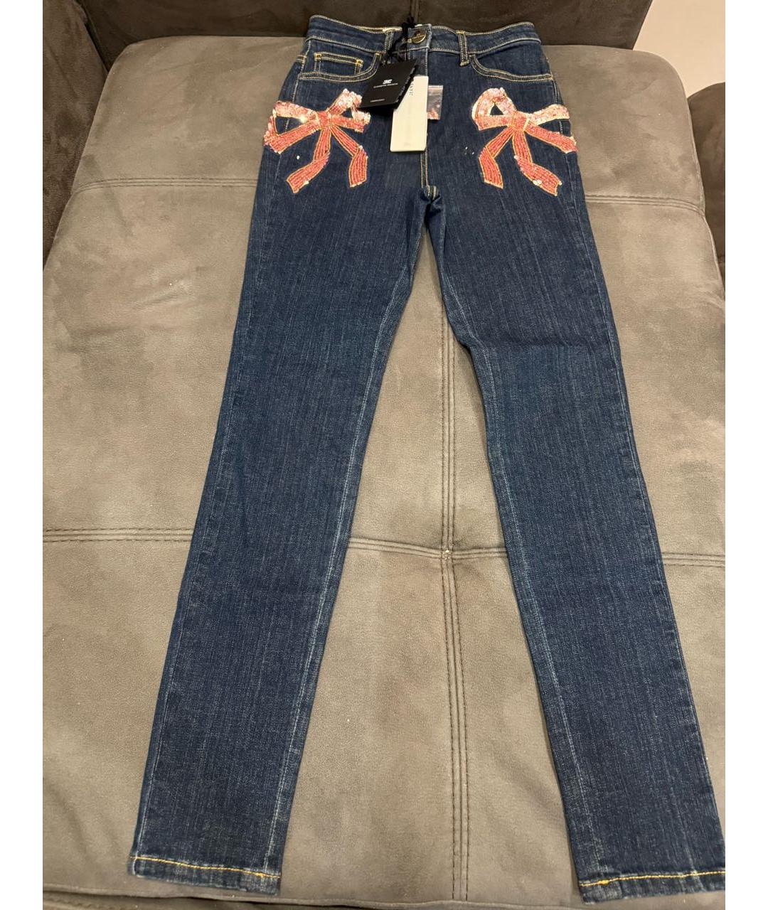 ELISABETTA FRANCHI Темно-синие хлопко-эластановые джинсы слим, фото 9