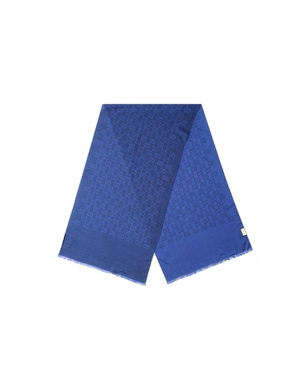 GUCCI Синий шерстяной шарф, фото 1