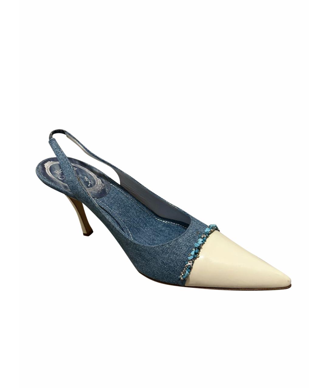 RENE CAOVILLA Голубые текстильные туфли, фото 1