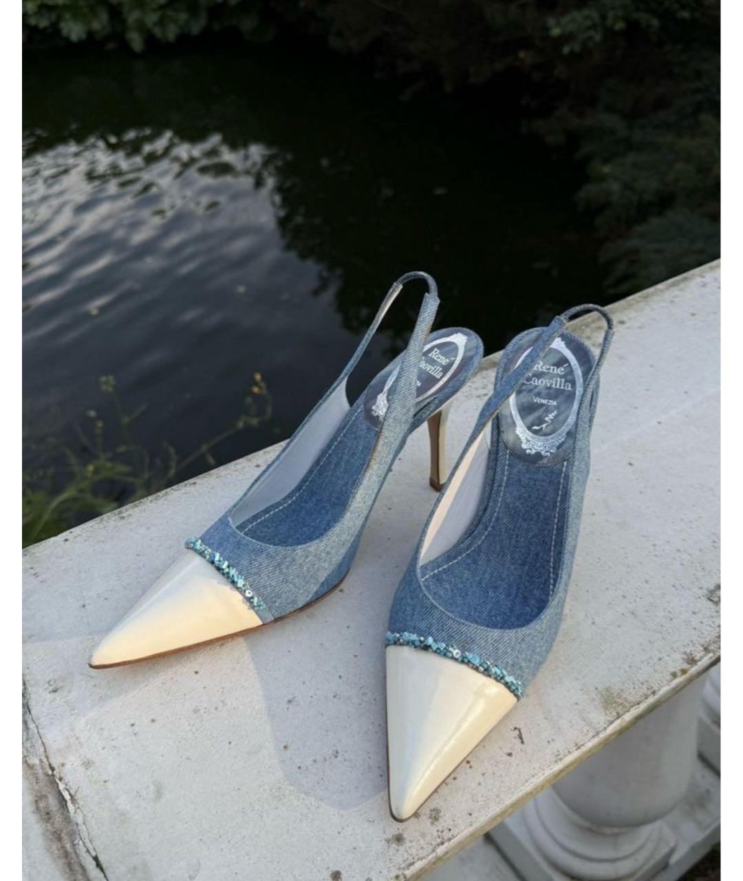RENE CAOVILLA Голубые текстильные туфли, фото 2