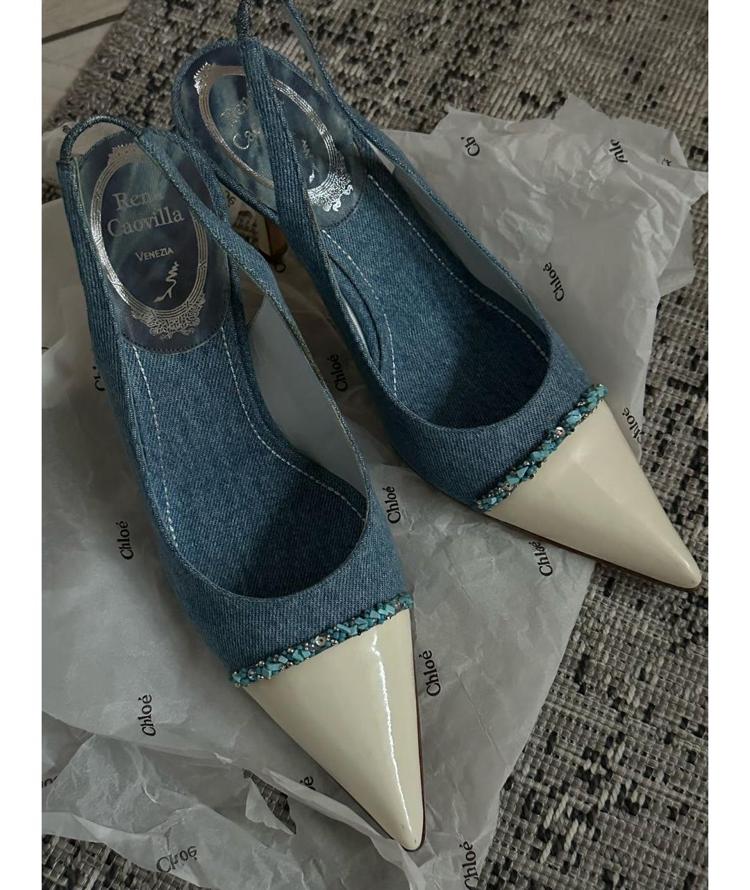 RENE CAOVILLA Голубые текстильные туфли, фото 3